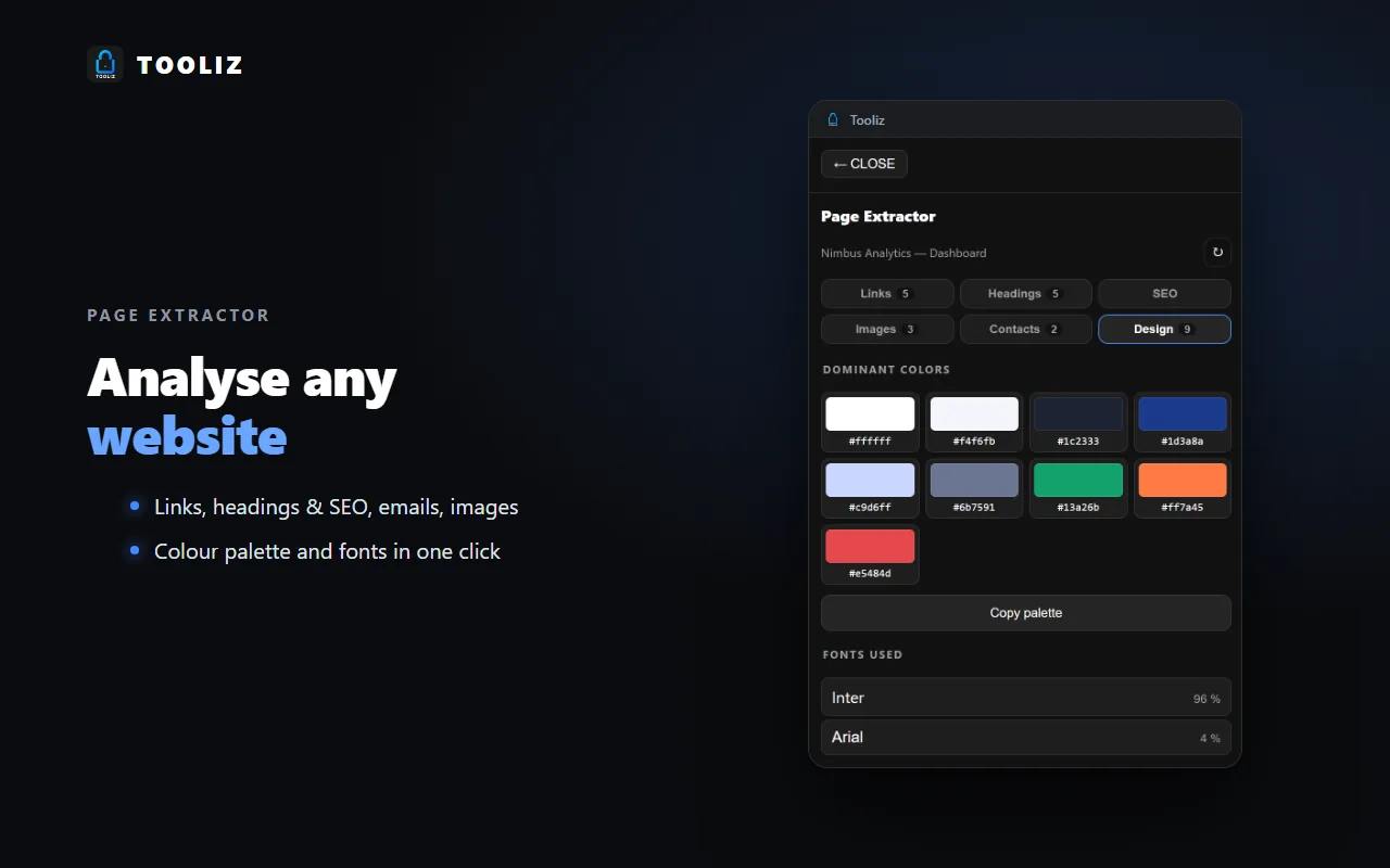 Tooliz in the browser: page extractor