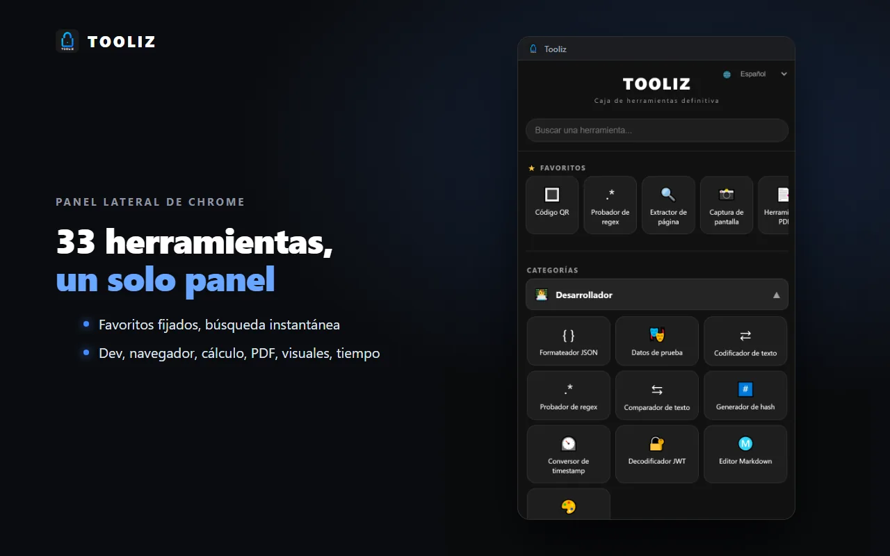 Tooliz en el navegador: inicio y búsqueda de herramientas